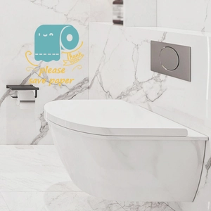 Creative blue toilet paper roll wall sticker with save paper slogan for bathroom decor