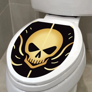 Gothic gold skull decal for bathroom toilet lid with stylish rock punk decorative pattern