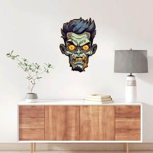 Halloween zombie wall sticker with bright yellow eyes for home and party decoration