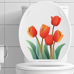 Waterproof self-adhesive tulip floral sticker for bathroom toilet lid decoration
