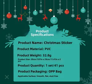 Spécifications des stickers de Noël en PVC incluant deux planches de 20x29cm avec 41 pièces