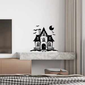 Gothic ghost house and flying bats Halloween wall sticker for indoor home decoration