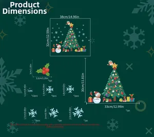 Detailed size chart for Christmas tree wall stickers showing product dimensions in cm