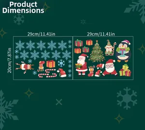 Détails des stickers de Noël avec dimensions montrant le Père Noël et les flocons de neige
