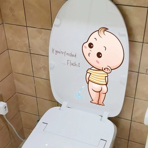 Sticker décoratif étanche pour abattant de WC avec motif cartoon et rappel de rinçage
