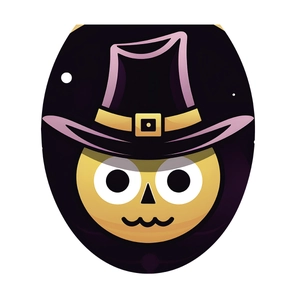 Halloween cartoon skull sticker with purple wizard hat for creative bathroom decoration