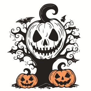 Halloween wall sticker set with spooky Jack-o'-lantern pumpkins and tree for party decor