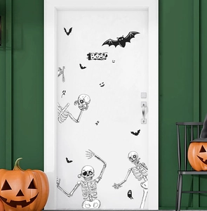 Halloween-Skelett-Türaufkleber mit fliegenden Fledermäusen und BOO-Text Dekorationen