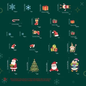 Vue détaillée de divers autocollants de Noël avec rennes, Père Noël et flocons de neige