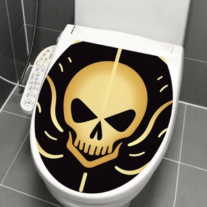 Halloween Golden Skull Toilet Sticker Waterproof PVC Bathroom Decal Removable Gothic Punk Toilet Cover Decorative Sticker