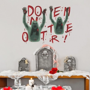Halloween wall stickers with red Don't Enter text and green ghosts for party decor