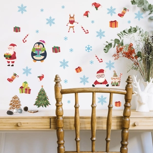 Stickers de Noël avec Père Noël Pingouin et Renne pour décoration murale festive maison