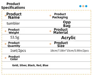 Detailed acrylic tumbler wall sticker specifications with dimensions and color options