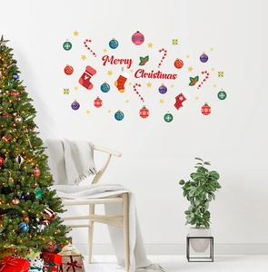 Detailed Christmas wall decals with Merry Christmas text and festive holiday ornaments