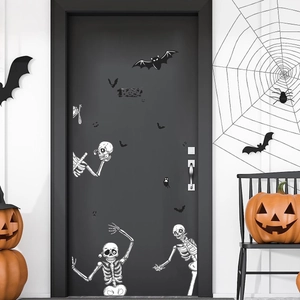 Halloween-Wandaufkleber mit Skeletten und Fledermäusen für Fenster und Türdekorationen