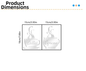 Tableau des tailles pour stickers muraux tasses à café avec dimensions Latte et Expresso