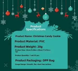 Specifications for Christmas candy cookie PVC stickers featuring 25 pieces per set