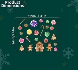 Detailed view of gingerbread man Christmas wall stickers with 29x24cm size specifications