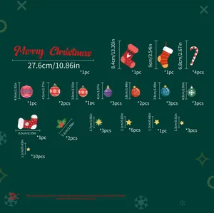 Detailed size specifications for Christmas stocking and bauble wall sticker set components