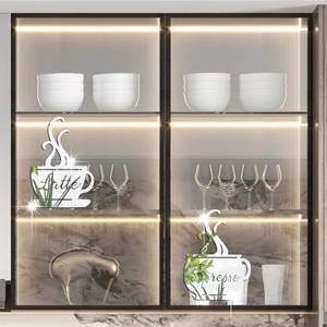 Stickers muraux miroir acrylique tasse à café Latte et Espresso pour déco de cuisine