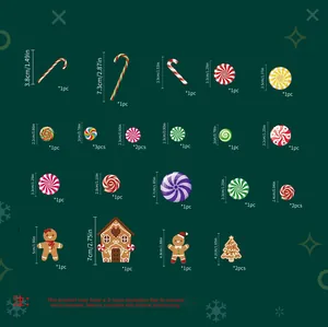 Size chart for 20-piece Christmas cartoon stickers with gingerbread and candy cane dimensions
