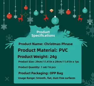 Detailed specifications of 16pcs Christmas wall stickers with size and usage guide