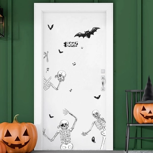 Halloween Skelett Fledermaus Wandtattoo PVC Geist Boo Buchstaben Aufkleber Für Haus Tür Fenster Wanddekoration Partyzubehör