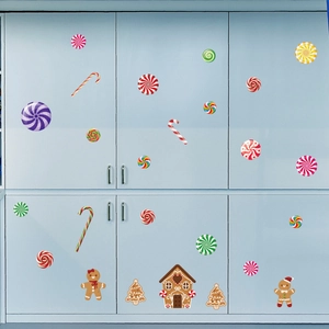Christmas Candy Gingerbread House Wall Stickers PVC Waterproof Removable Decals For Party Window Home Room Decoration