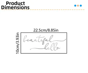 Detailed size measurement of 'hello beautiful' silver mirror acrylic wall stickers