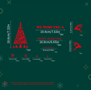 Detailed size specifications for red Christmas wall stickers with trees and reindeers