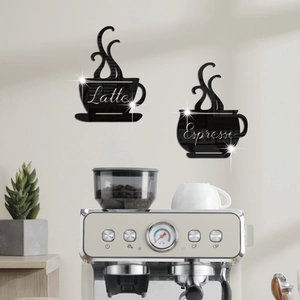 Stickers muraux 3D miroir en acrylique avec motifs café Latte et Espresso pour cuisine