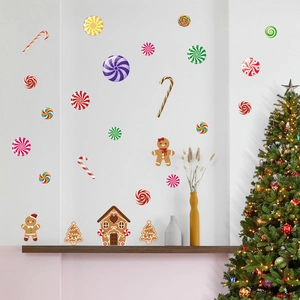 Christmas wall decal set with gingerbread man, candy canes, and festive home decor