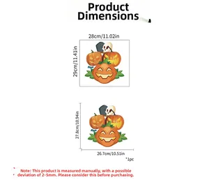 Detailed size chart for Halloween pumpkin and skull wall stickers in two dimensions