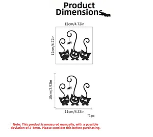 Detailed size chart for Halloween cat and spider wall stickers in various dimensions