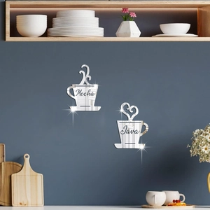 Acrylic Coffee Cup Mirror Wall Stickers For Kitchen Dining Room Home Decor Mocha Java Design 3D DIY Art Mirror Wall Decals