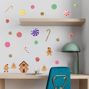 Colorful Christmas wall stickers set with gingerbread man, candy cane and festive tree