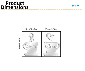 Size chart for 3D acrylic mirror coffee cup wall decals showing 18x15cm dimensions