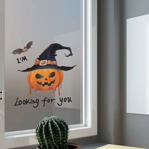 Adesivo per finestra di Halloween con zucca, cappello da strega viola e pipistrello decor