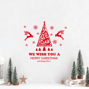 Red Christmas wall decal featuring a festive reindeer and snowflake holiday pattern