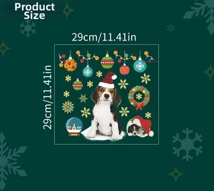 Detailed view of 29cm x 29cm Christmas puppy wall stickers with snowflake ornaments