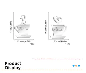 Detailed size chart for acrylic mirror coffee wall decals featuring Mocha and Java designs