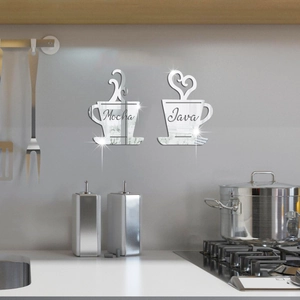 Modern 3D coffee cup mirror acrylic wall stickers with Mocha and Java engraving