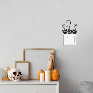 Funny black cat wall stickers with hanging spider for light switch and home decoration