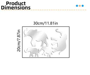 Detailed size chart for elephant mirror wall stickers showing dimensions 30cm by 20cm