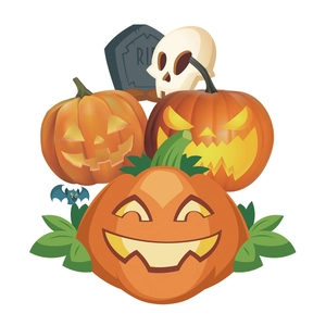 Halloween pumpkin stickers set with spooky skull and RIP tombstone wall decals