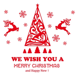 Red Christmas wall decal set featuring reindeer, snowflakes and a Merry Christmas quote
