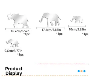 Detailed size specifications for elephant acrylic mirror wall stickers with dimensions in inches
