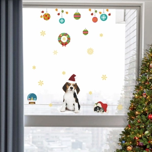 Christmas window stickers with cute dogs and snowflakes for festive holiday home decor