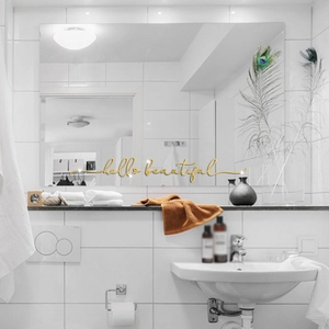 Golden Hello Beautiful 3D mirror wall decal with elegant script for bedroom decor