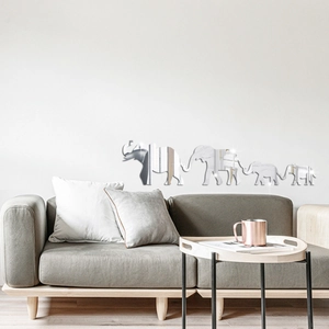 Modern silver acrylic elephant mirror wall stickers set for living room wall decor